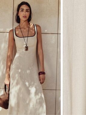 Zara Cream Midi Dress with Black Trim